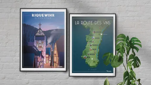 Idée cadeau : les villages alsaciens illustrés en style vintage par...